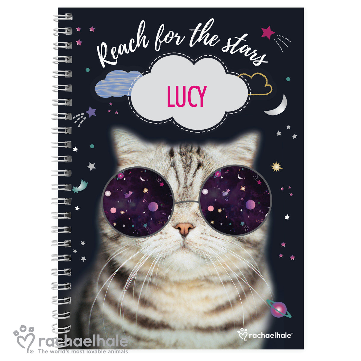 Personalised Rachael Hale Space Cat A5 Notebook | Stationery & Pens