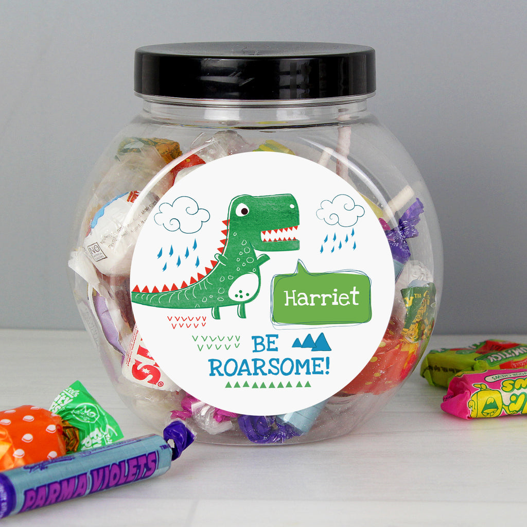 Personalised 'Be Roarsome' Dinosaur Sweet Jar | Christmas Gift