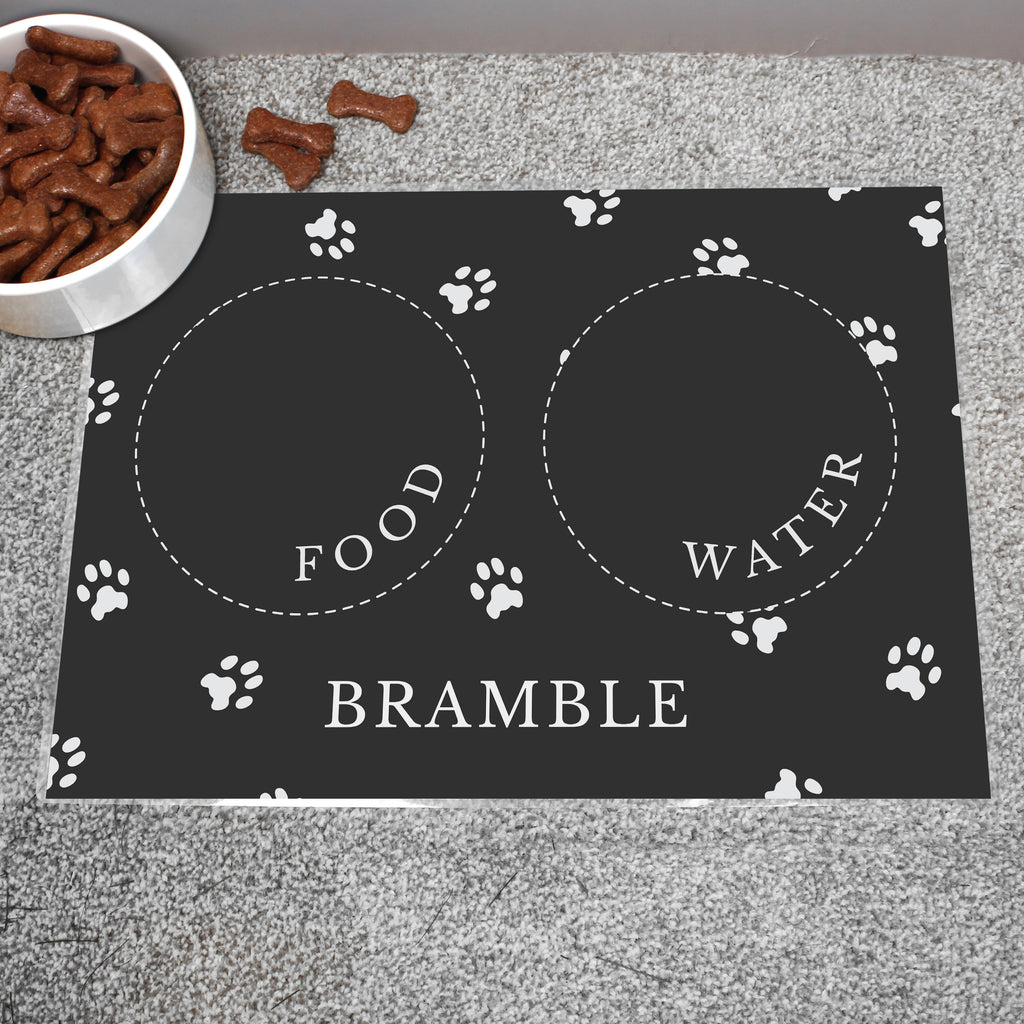 Personalised Black Pet Bowl Mat | Gift for Pets