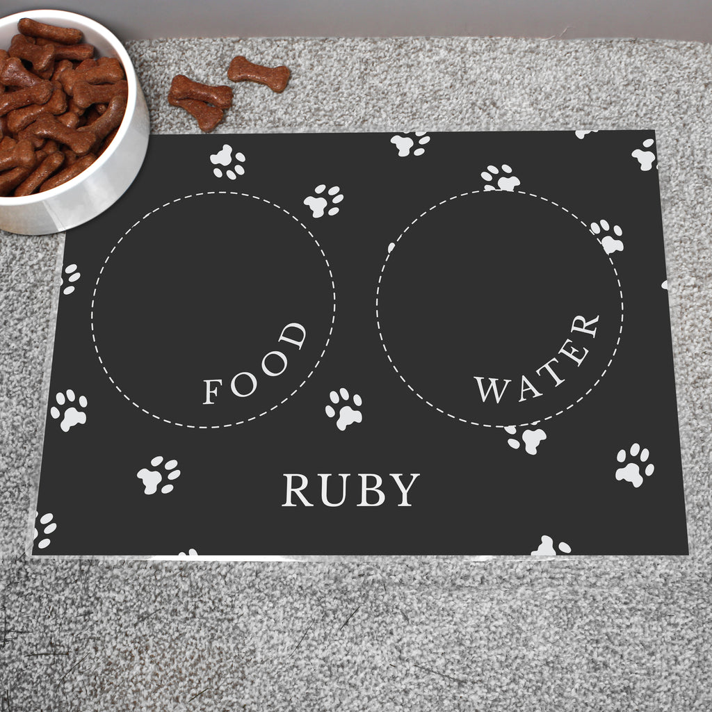 Personalised Black Pet Bowl Mat | Gift for Pets