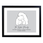 Personalised Polar Bear Family Black Framed Print for Wedding