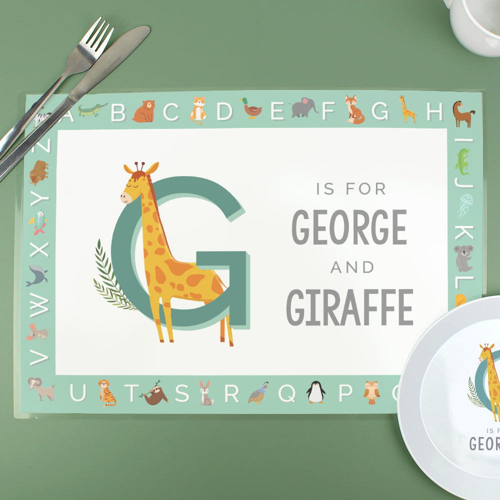 Personalised Animal Alphabet Placemat | Mealtime Essentials | Inspired Creative Gifts