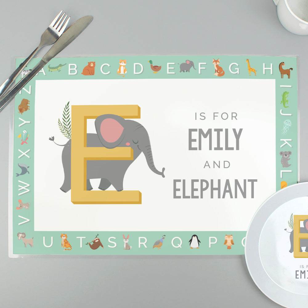 Personalised Animal Alphabet Placemat | Mealtime Essentials | Inspired Creative Gifts