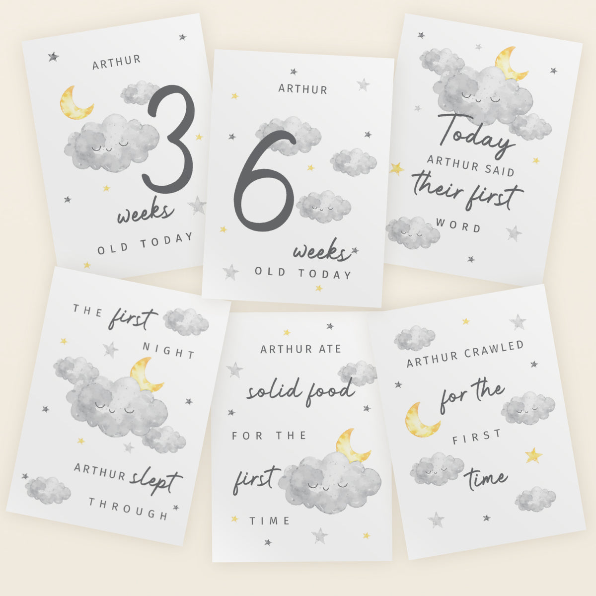 Personalised Cloud Baby Milestone Cards for Mother's Day