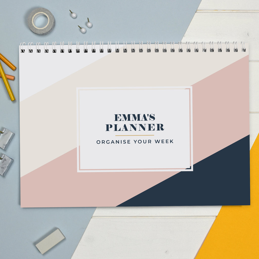 Personalised Free Text Navy & Blush A4 Desk Planner | Stationery & Pens | Inspired Creative Gifts
