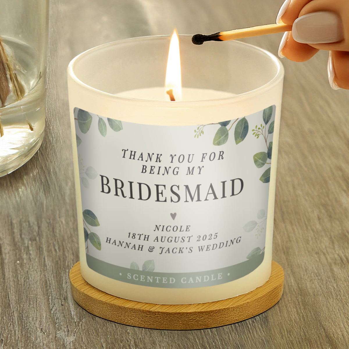 Personalised Botanical Thank You Wedding Party Jar Candle | Wedding Gift