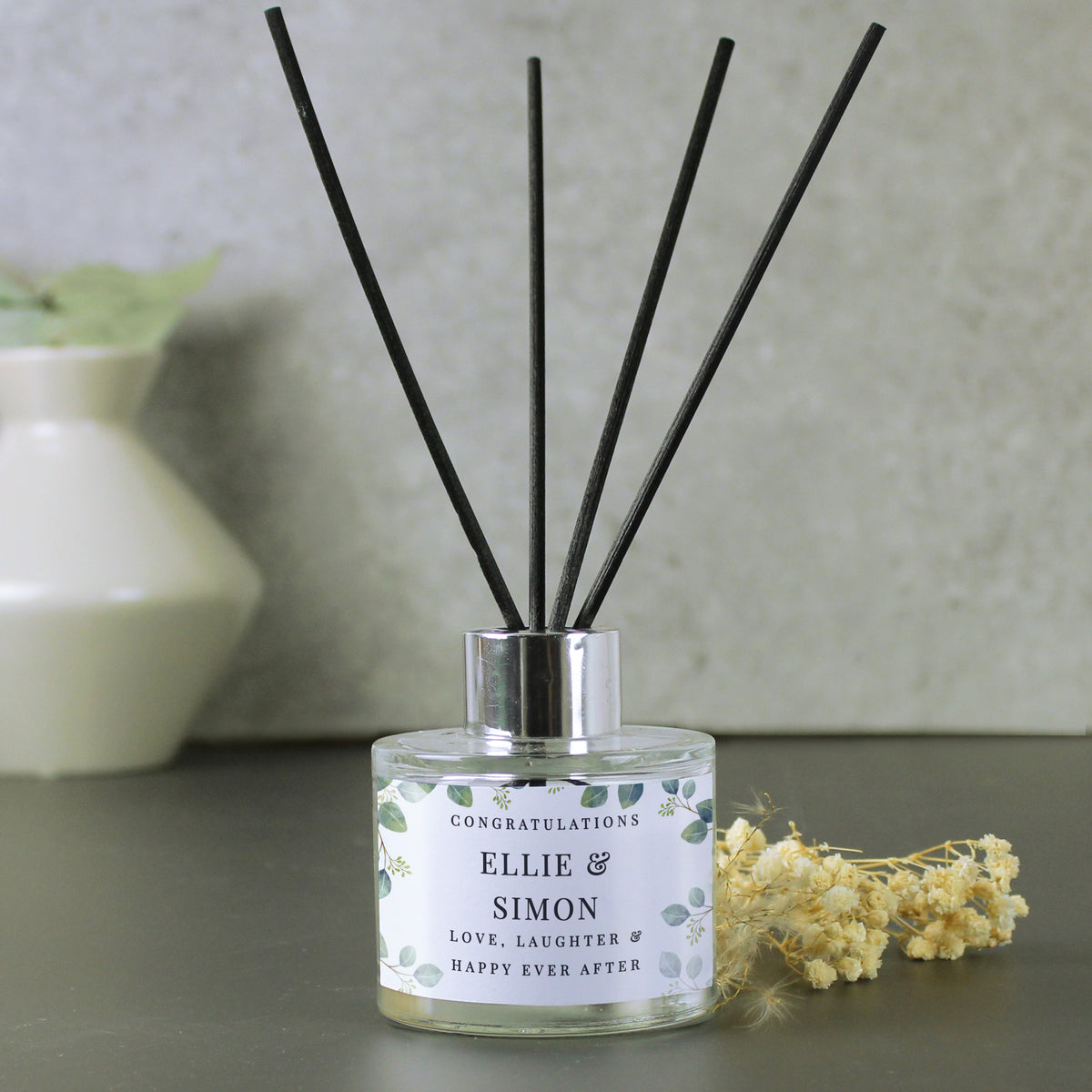 Personalised Botanical Free Text Reed Diffuser | Candles & Reed Diffusers | Wedding Gift