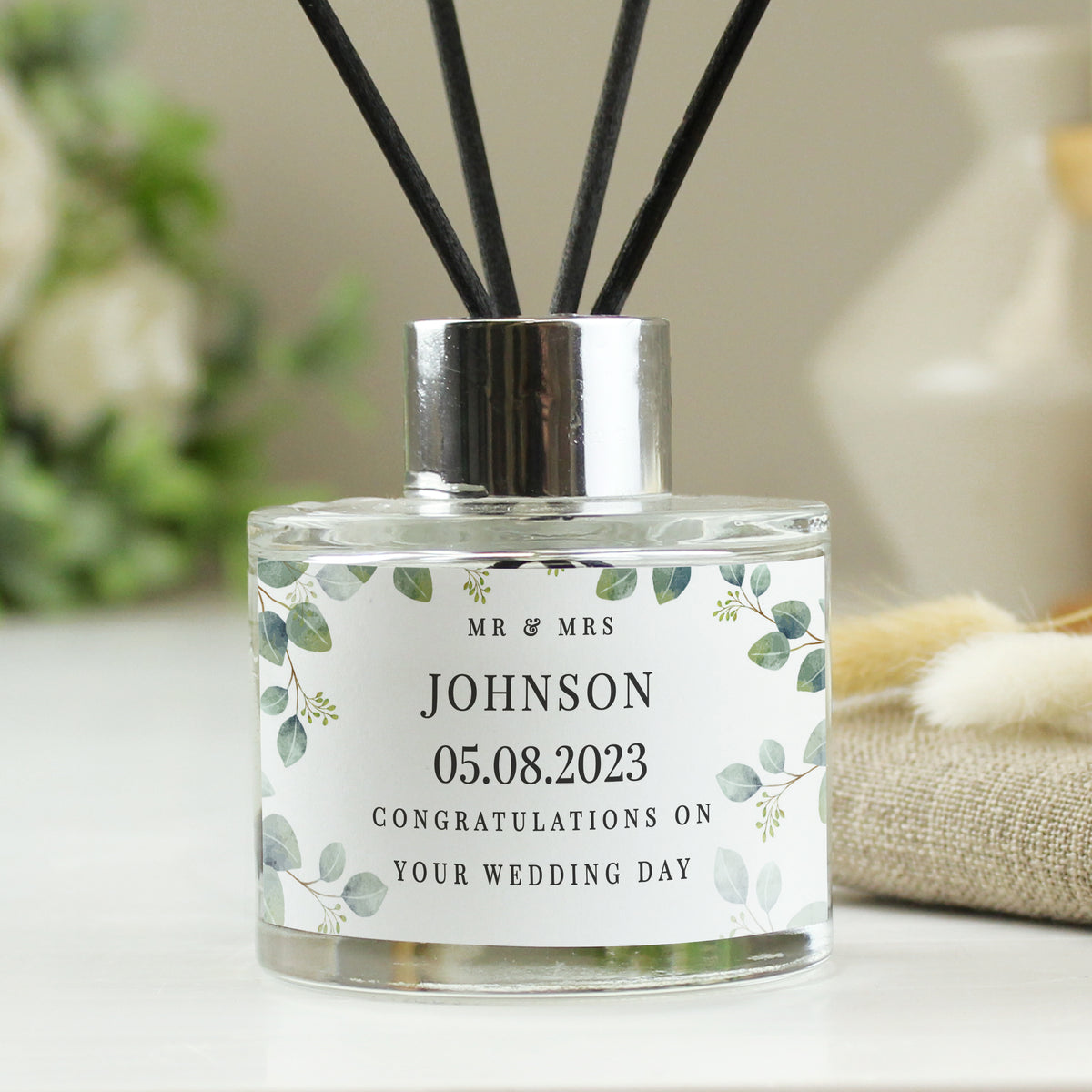 Personalised Botanical Free Text Reed Diffuser | Candles & Reed Diffusers | Wedding Gift