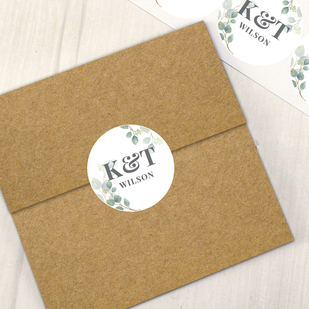 Personalised Botanical Initial Sticker Set for Wedding