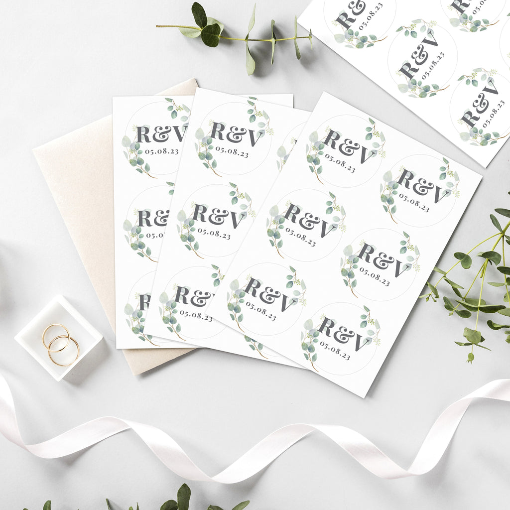 Personalised Botanical Initial Sticker Set for Wedding