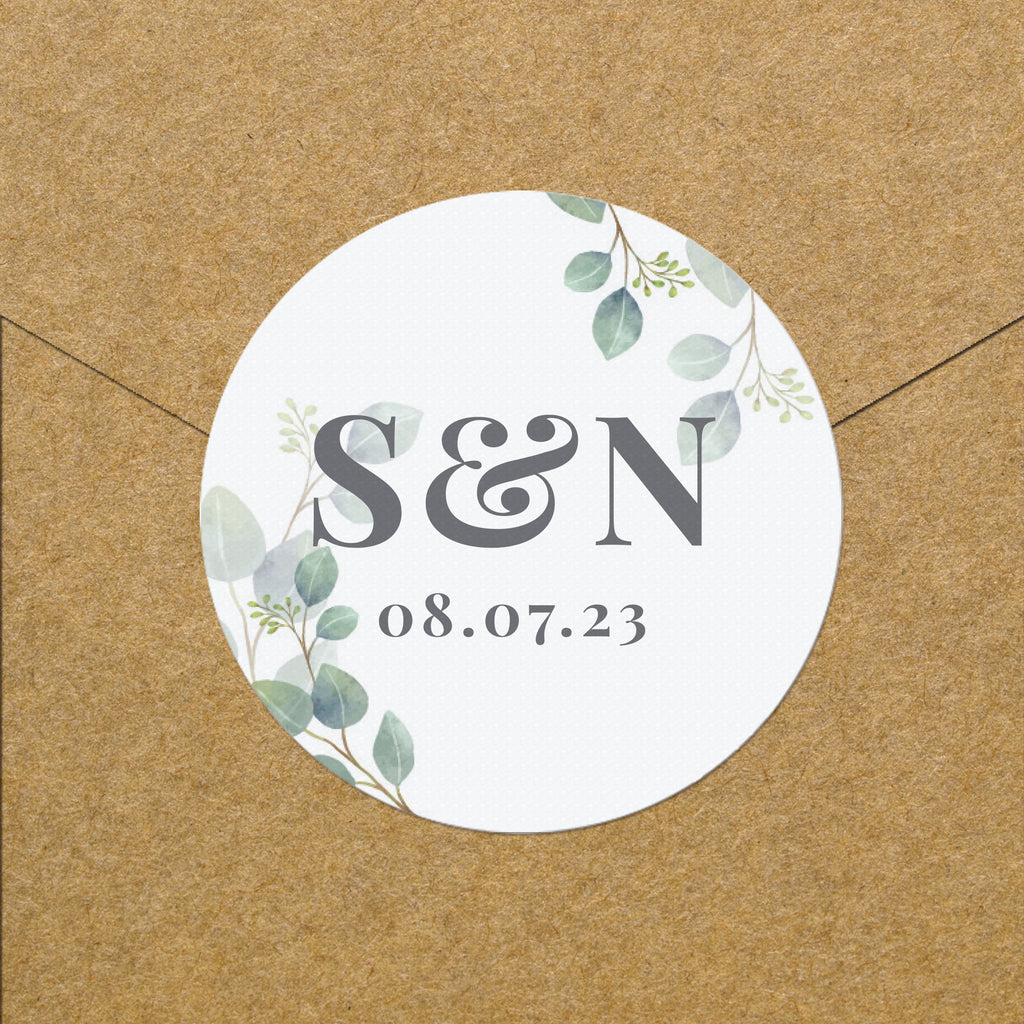 Personalised Botanical Initial Sticker Set for Wedding