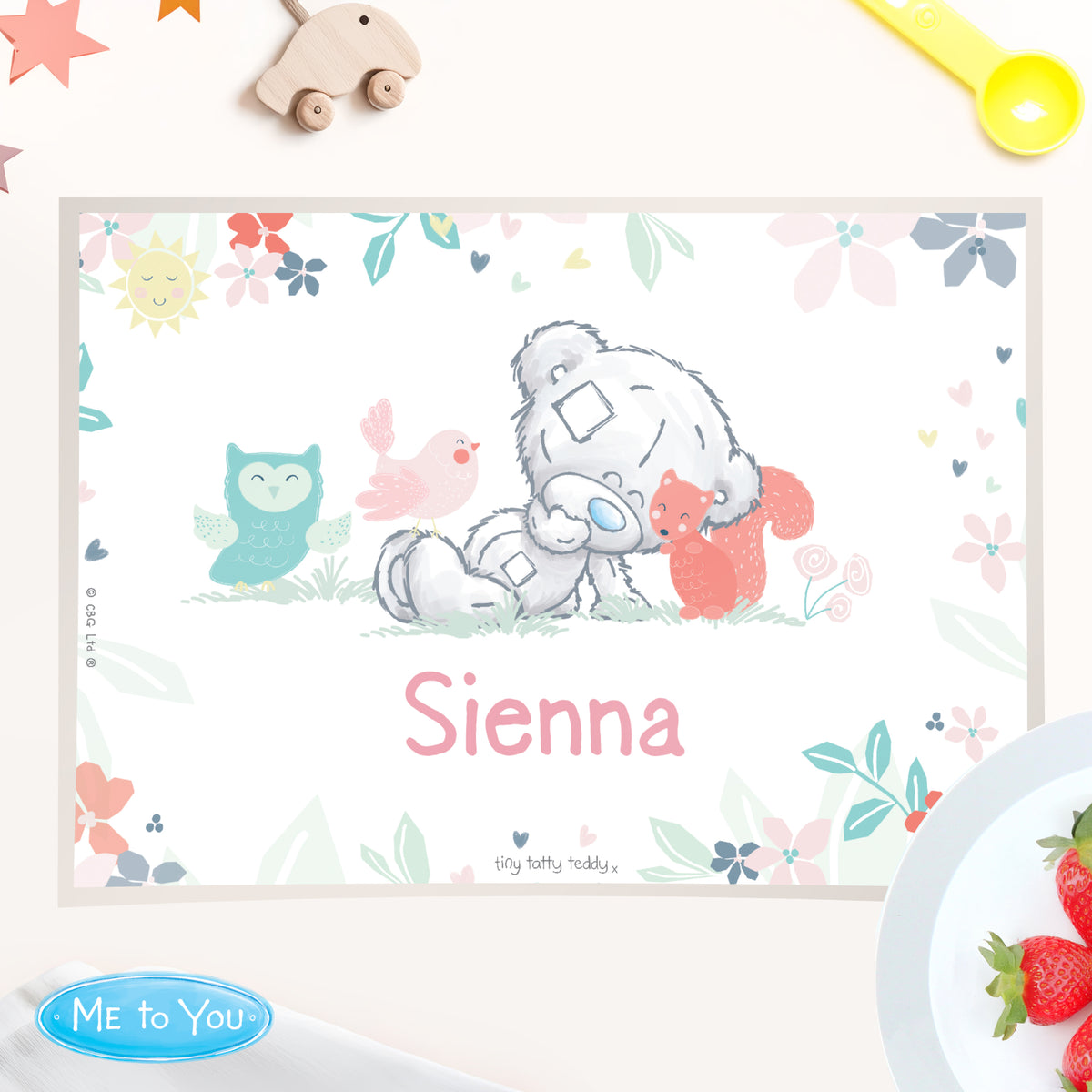 Personalised Tiny Tatty Teddy Woodland Animal Placemat for Christmas