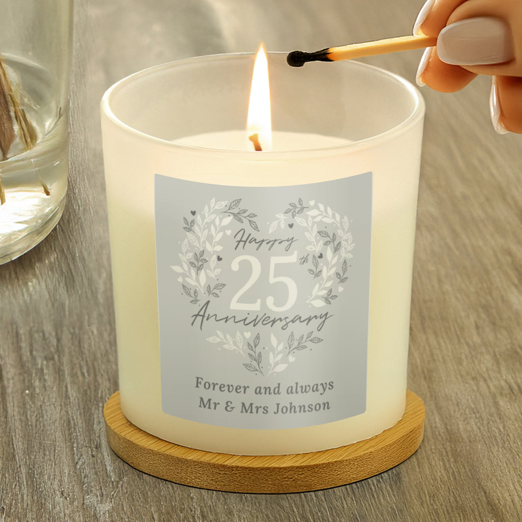 Personalised 25th Silver Wedding Anniversary Candle Jar | Candles & Reed Diffusers