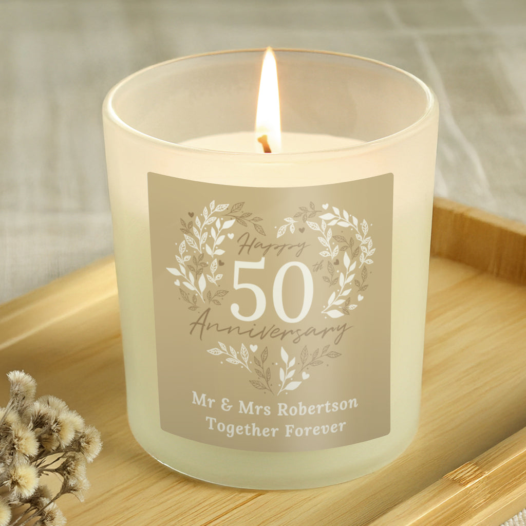 Personalised 50th Golden Wedding Anniversary Candle Jar | Candles & Reed Diffusers | Wedding Gift