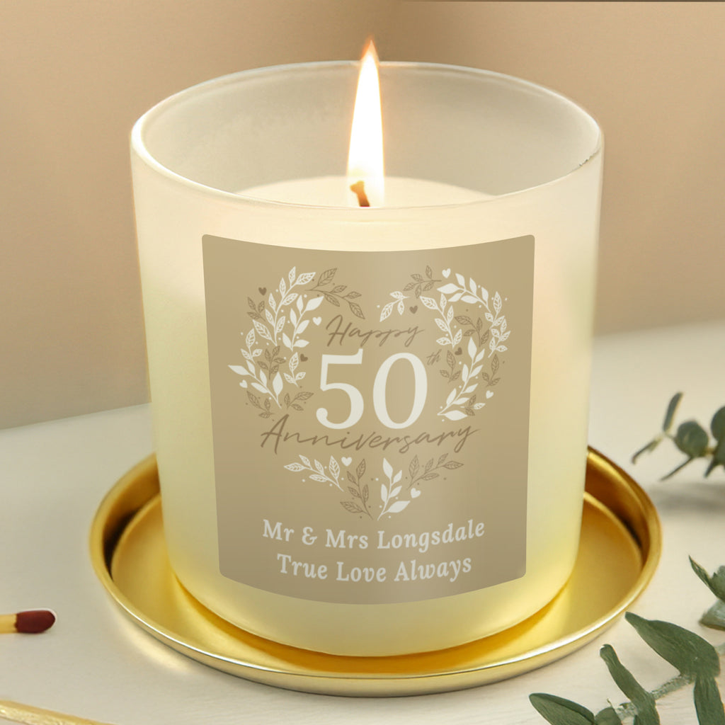Personalised 50th Golden Wedding Anniversary Candle Jar | Candles & Reed Diffusers | Wedding Gift