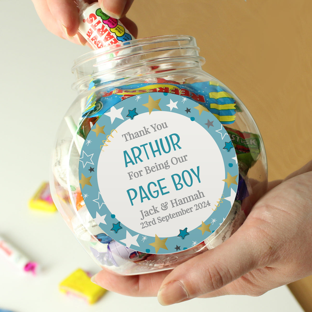 Personalised Page Boy Sweet Jar for Wedding