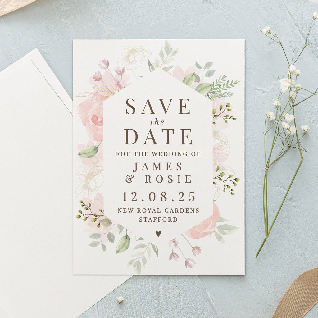 Personalised Soft Floral Set of 36 Wedding Save the Dates | Stationery & Pens
