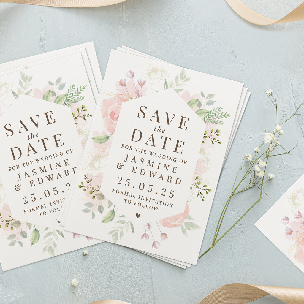 Personalised Soft Floral Set of 36 Wedding Save the Dates | Stationery & Pens