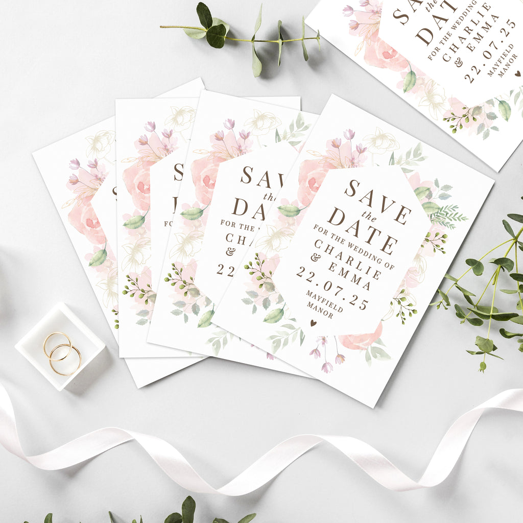 Personalised Soft Floral Set of 36 Wedding Save the Dates | Stationery & Pens