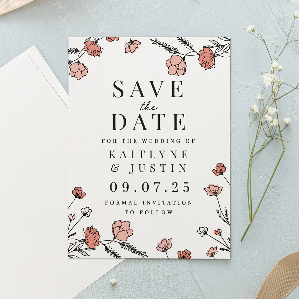 Personalised Pink Floral Set of 36 Wedding Save the Dates | Stationery & Pens | Wedding Gift