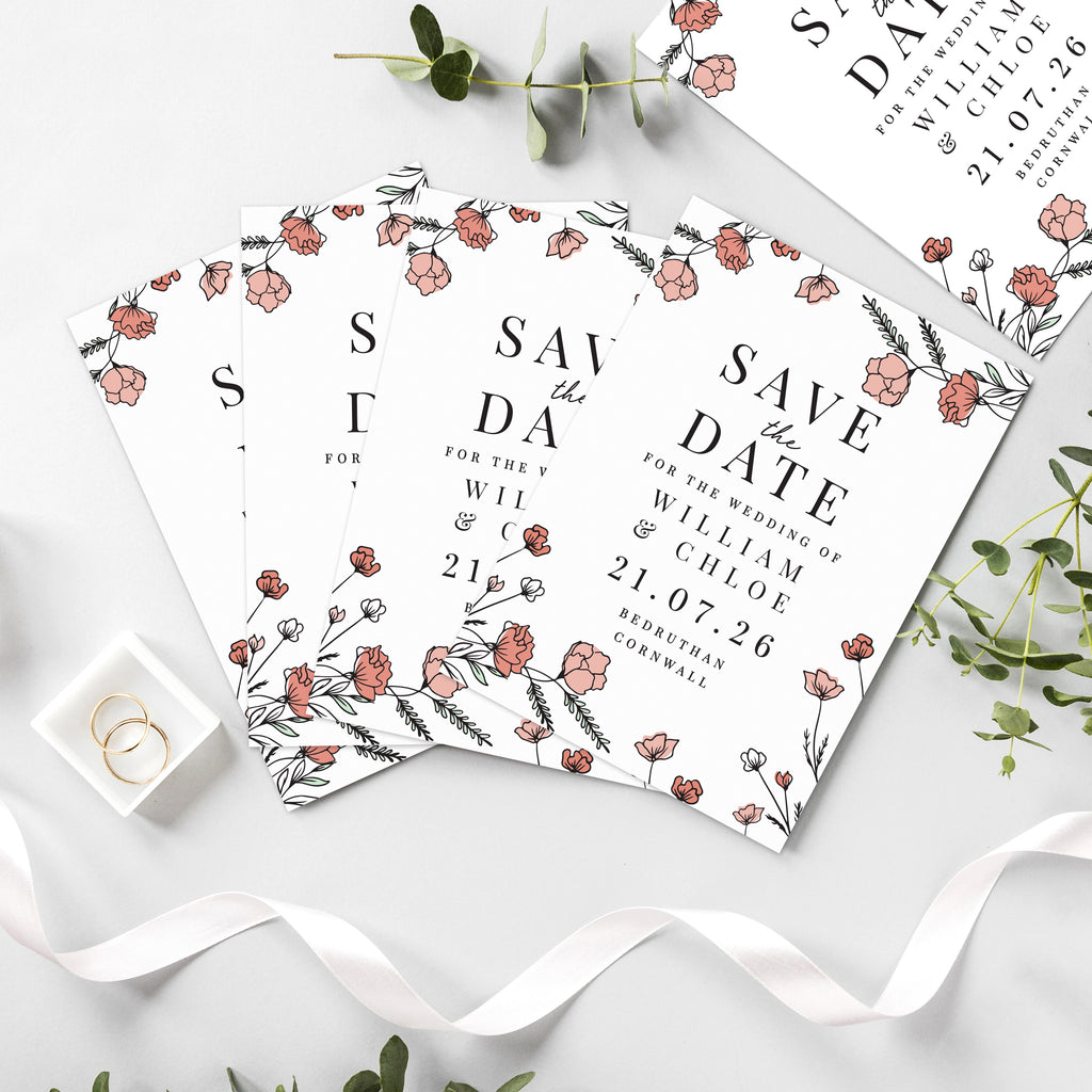 Personalised Pink Floral Set of 36 Wedding Save the Dates | Stationery & Pens | Wedding Gift
