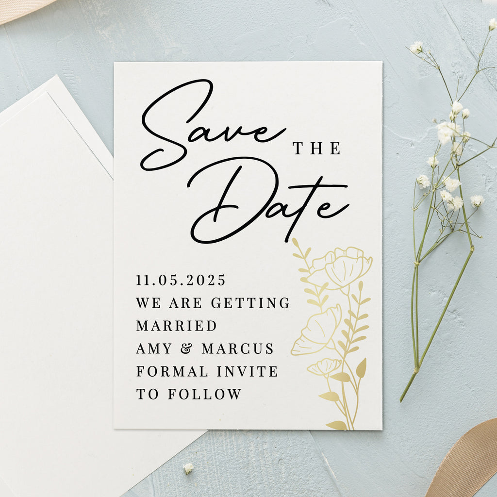 Personalised Gold Floral Set of 36 Wedding Save the Dates | Wedding Gift