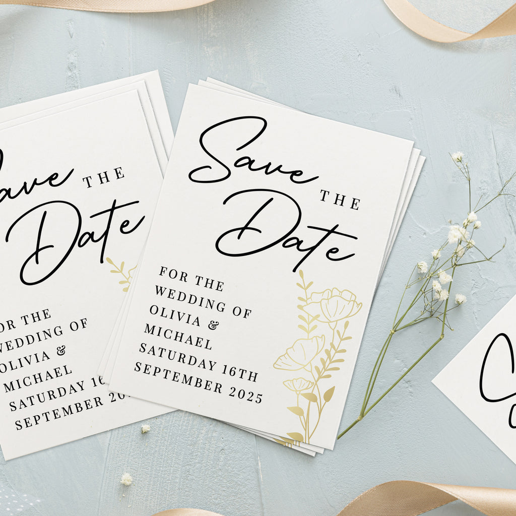 Personalised Gold Floral Set of 36 Wedding Save the Dates | Wedding Gift