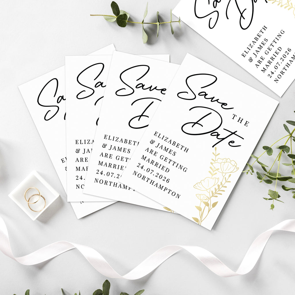 Personalised Gold Floral Set of 36 Wedding Save the Dates | Wedding Gift