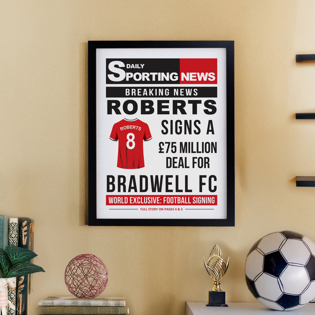 Personalised Football News Black Poster Frame | Poster Frames | Inspired Creative Gifts