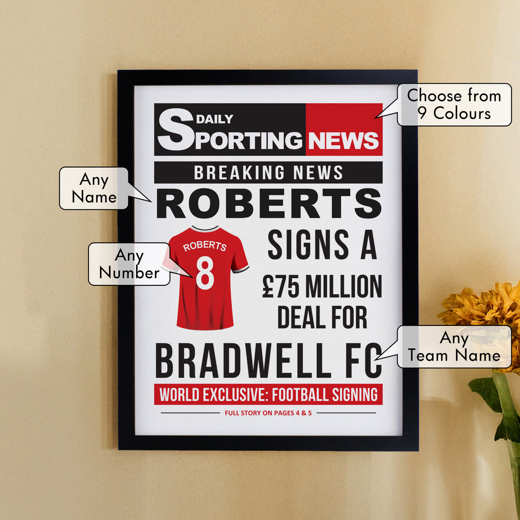 Personalised Football News Black Poster Frame | Poster Frames | Inspired Creative Gifts