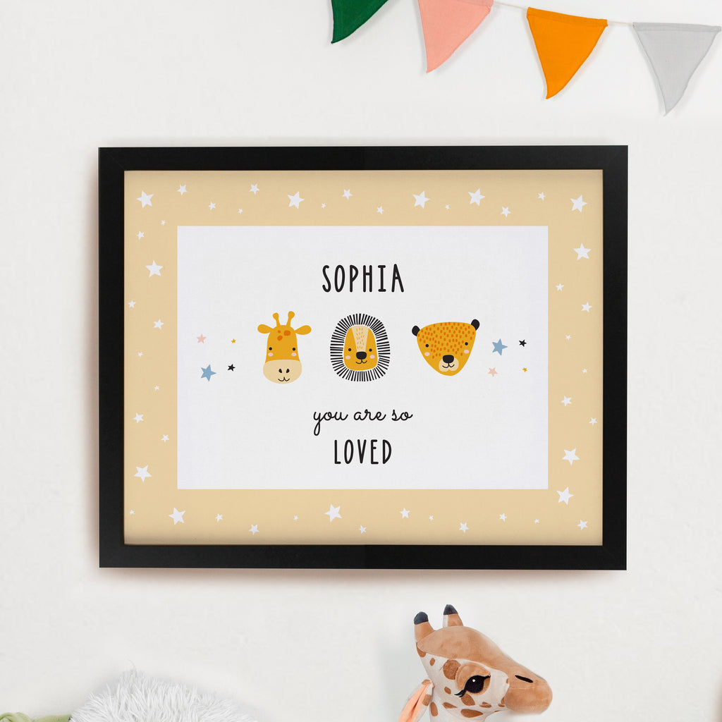 Personalised Scandi Animals Black Poster Frame | Poster Frames | New Baby Gift