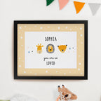 Personalised Scandi Animals Black Poster Frame | Poster Frames | New Baby Gift