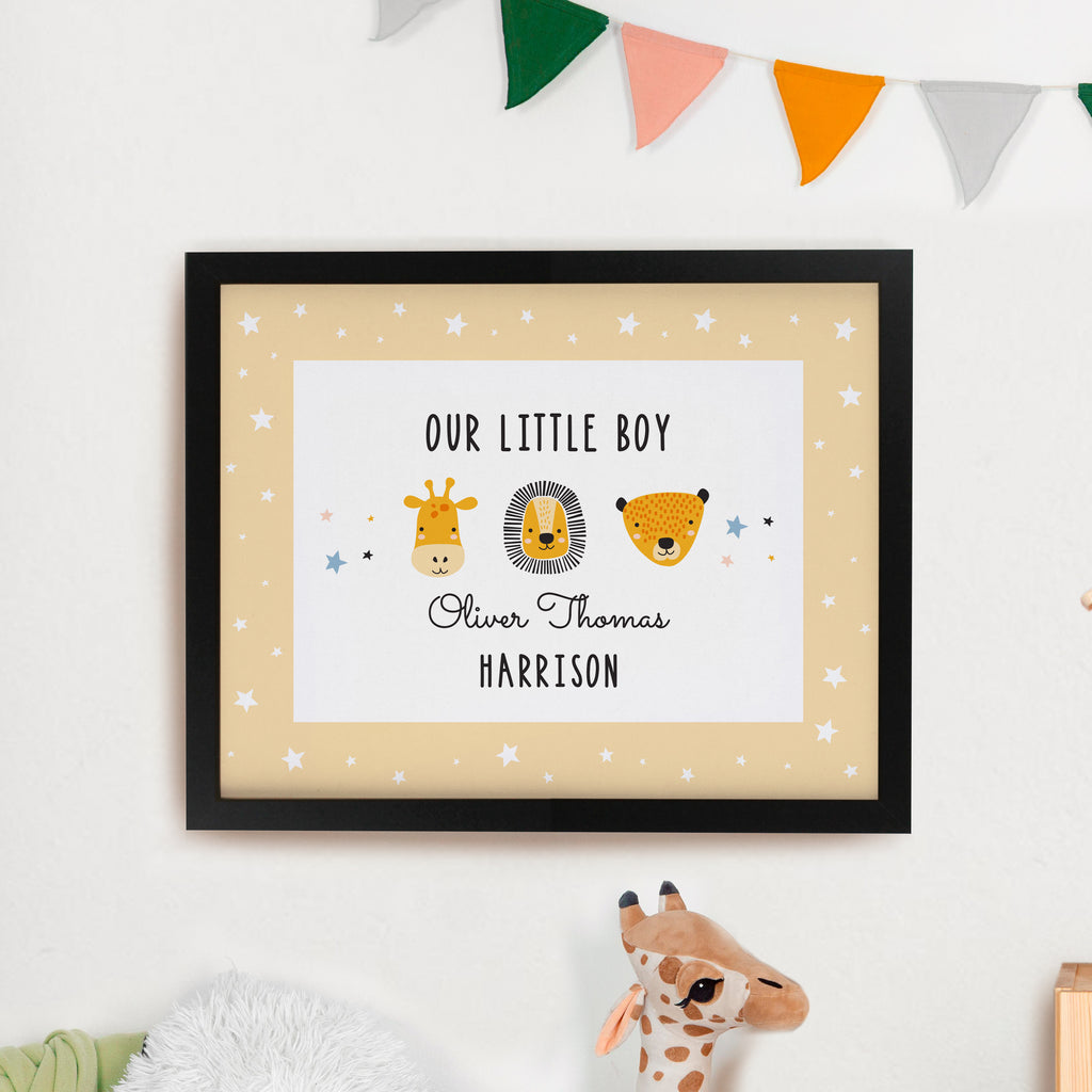 Personalised Scandi Animals Black Poster Frame | Poster Frames | New Baby Gift