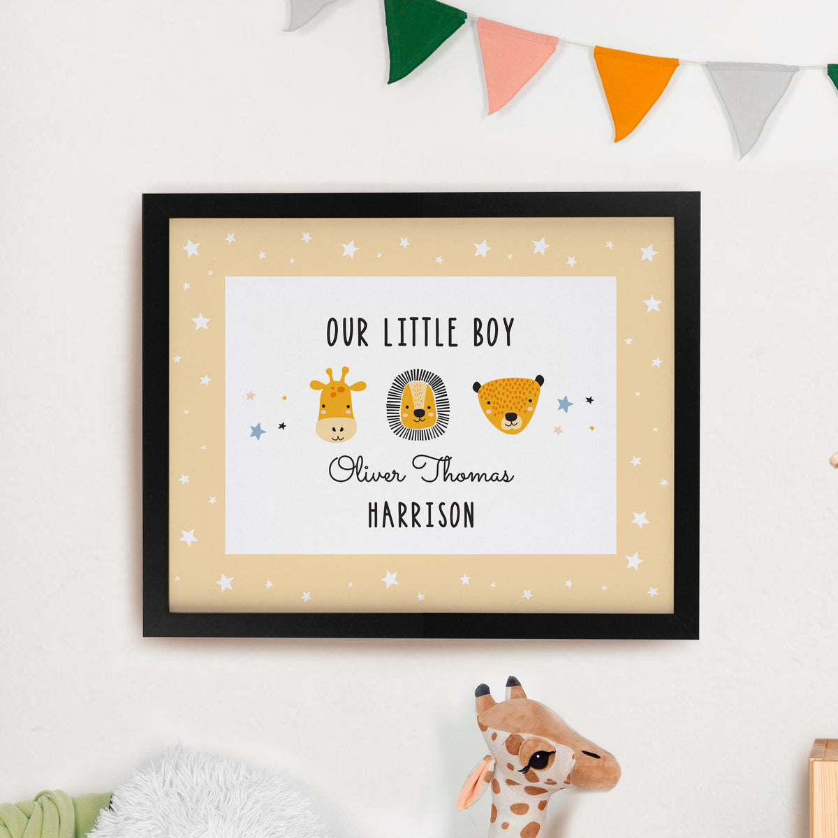 Personalised Scandi Animals Black Poster Frame | Poster Frames | New Baby Gift