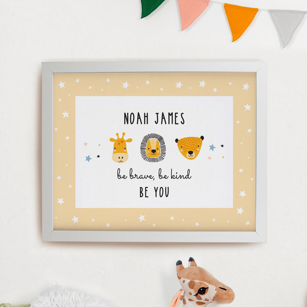 Personalised Scandi Animals White Poster Frame | New Baby Gift