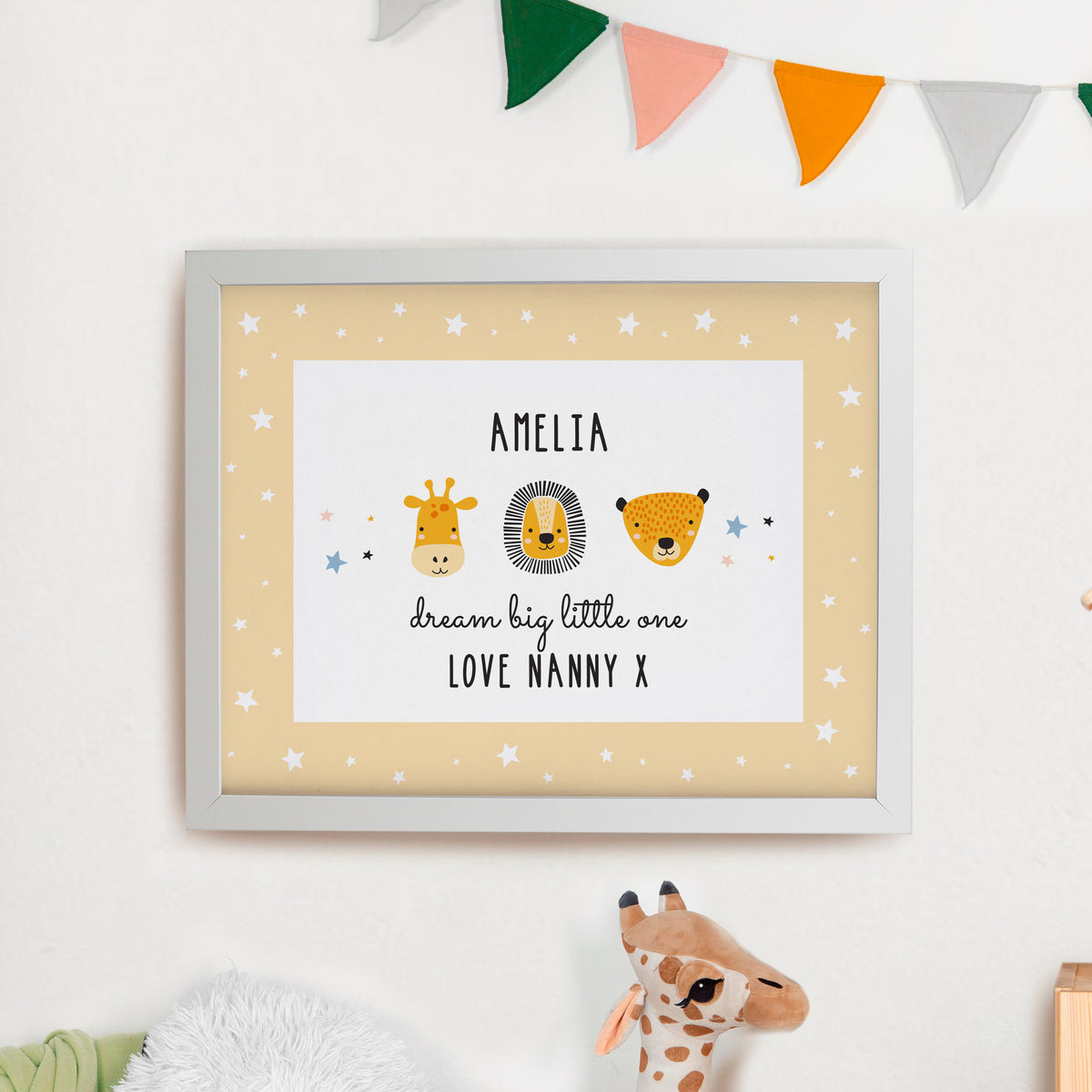Personalised Scandi Animals White Poster Frame | New Baby Gift