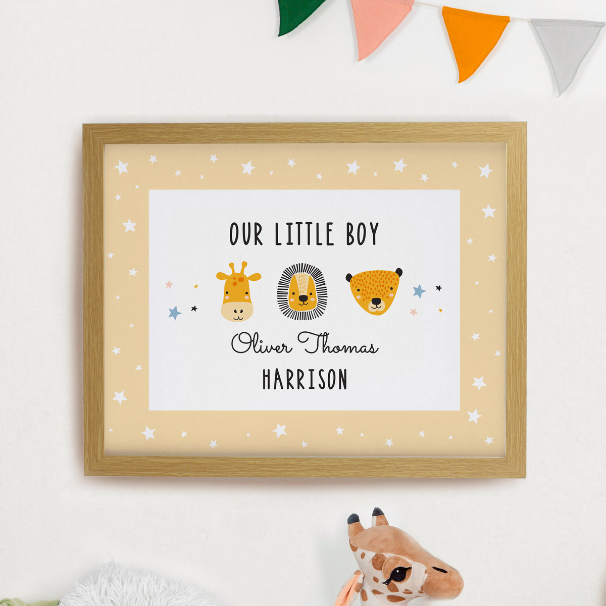 Personalised Safari Animals Oak Poster Frame | Poster Frames