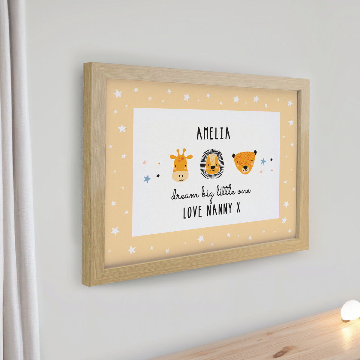 Personalised Safari Animals Oak Poster Frame | Poster Frames