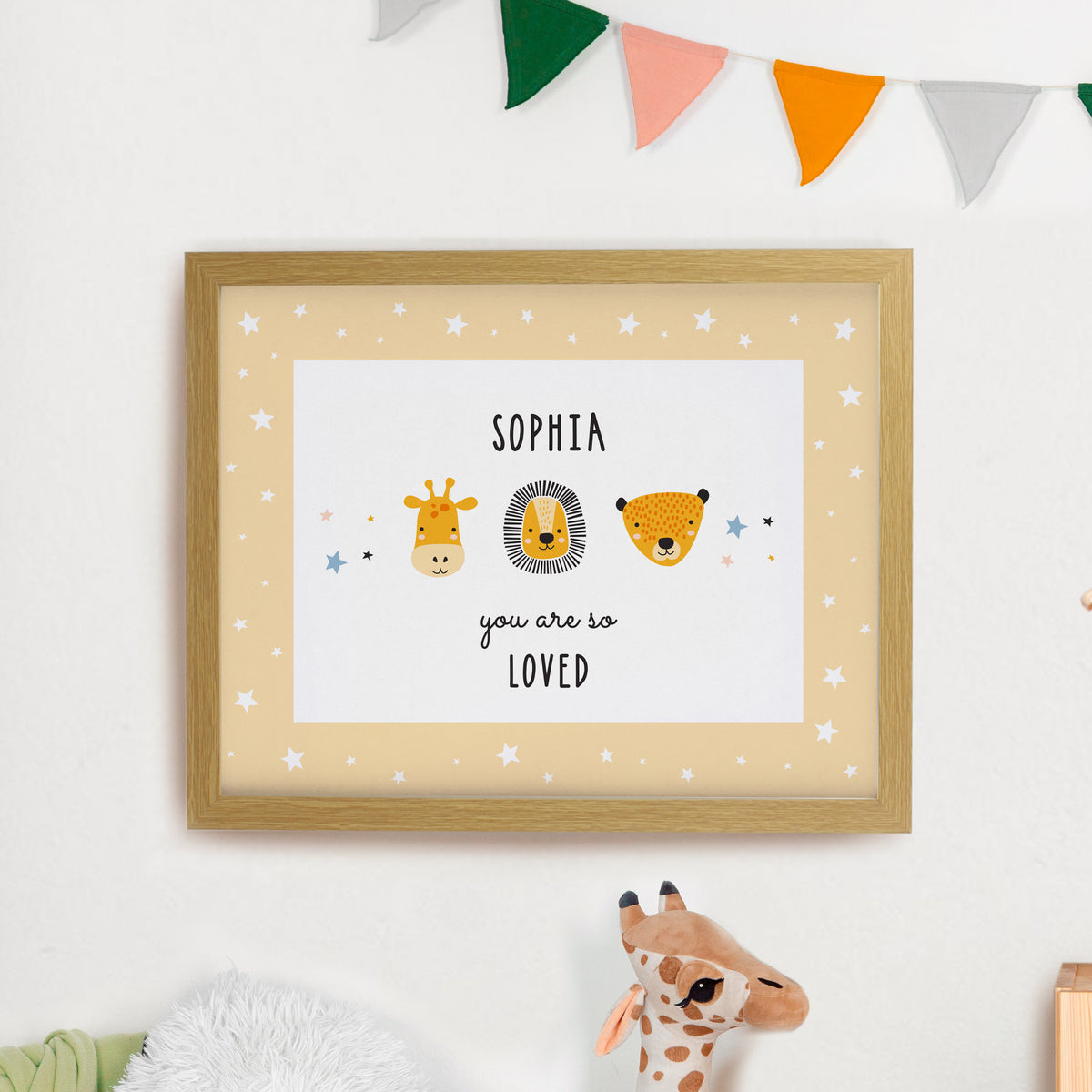 Personalised Safari Animals Oak Poster Frame | Poster Frames