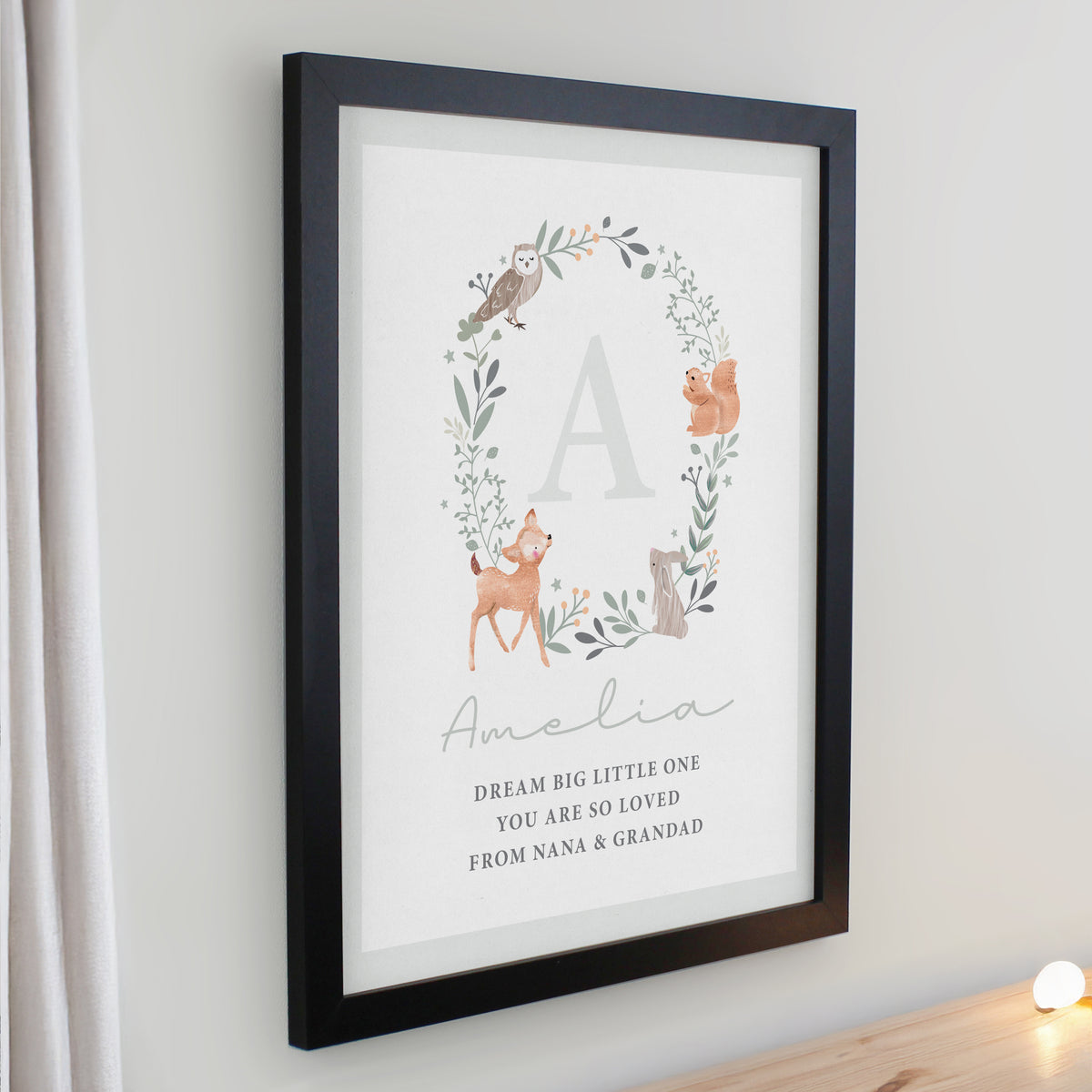Personalised Woodland Initial Black Poster Frame | Framed Prints | New Baby Gift