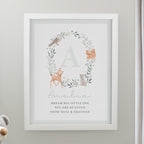 Personalised Woodland Initial White Poster Frame | New Baby Gift