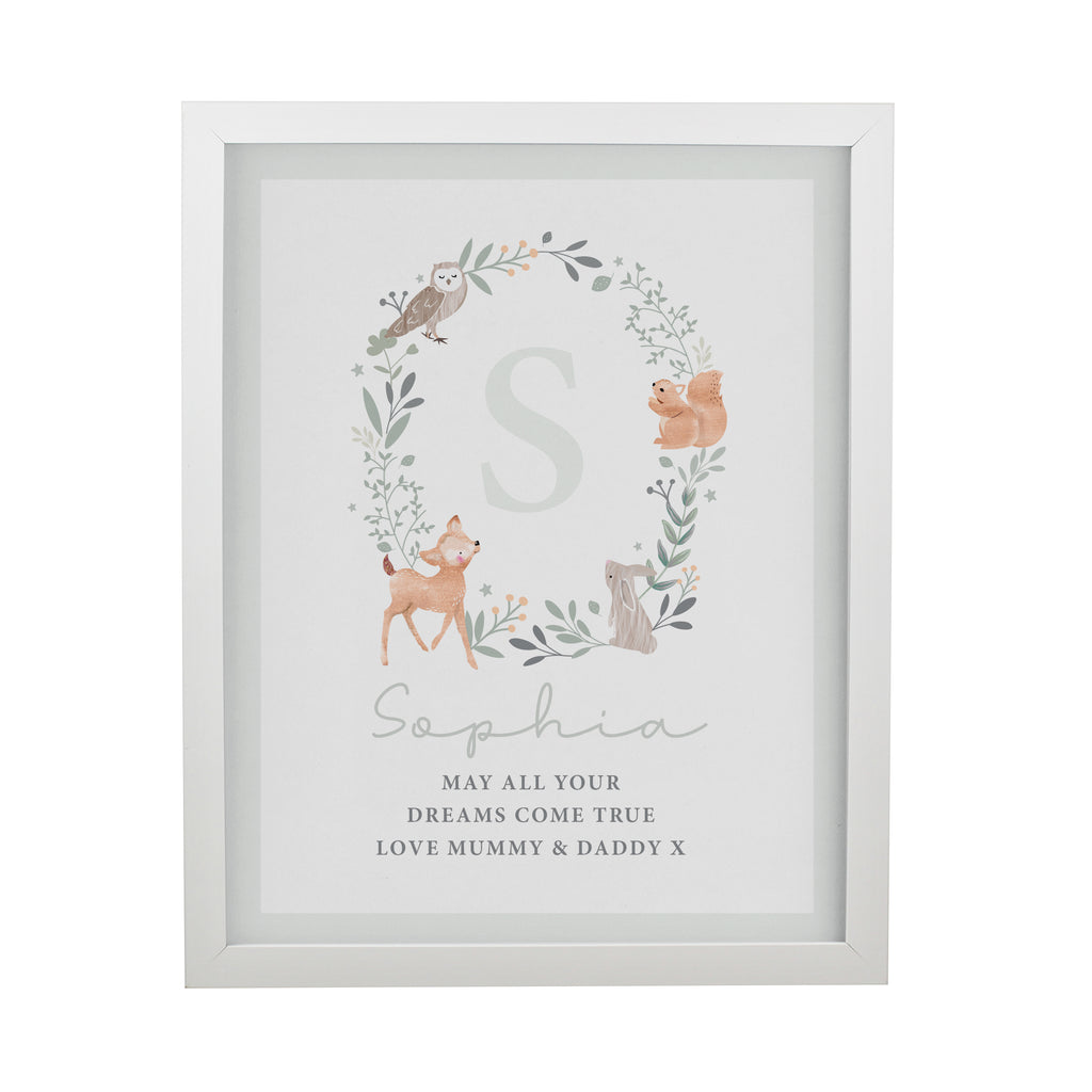 Personalised Woodland Initial White Poster Frame | New Baby Gift