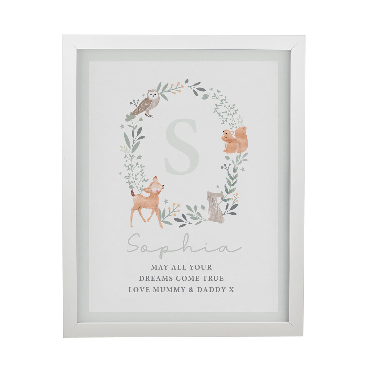 Personalised Woodland Initial White Poster Frame | New Baby Gift