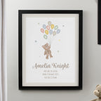 Personalised Teddy Balloon Black Poster Frame | Framed Prints | New Baby Gift