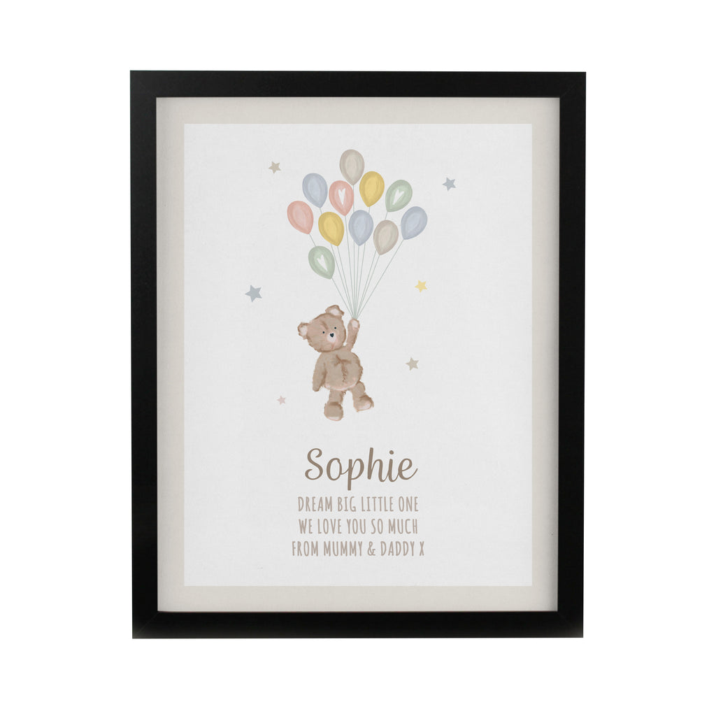 Personalised Teddy Balloon Black Poster Frame | Framed Prints | New Baby Gift