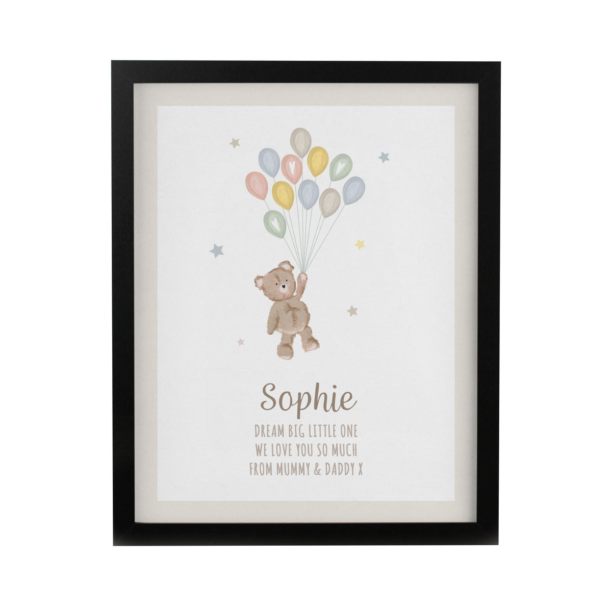 Personalised Teddy Balloon Black Poster Frame | Framed Prints | New Baby Gift