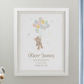 Personalised Teddy Balloon White Poster Frame | New Baby Gift