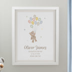 Personalised Teddy Balloon White Poster Frame | New Baby Gift
