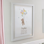 Personalised Teddy Balloon White Poster Frame | New Baby Gift
