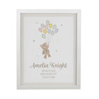 Personalised Teddy Balloon White Poster Frame | New Baby Gift